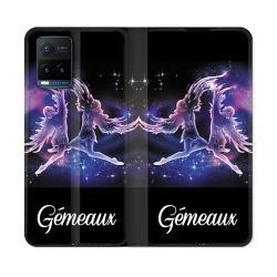Housse cuir portefeuille Pour Vivo Y21 / Y21S / Y33S Signe Zodiaque 2 Gémeaux