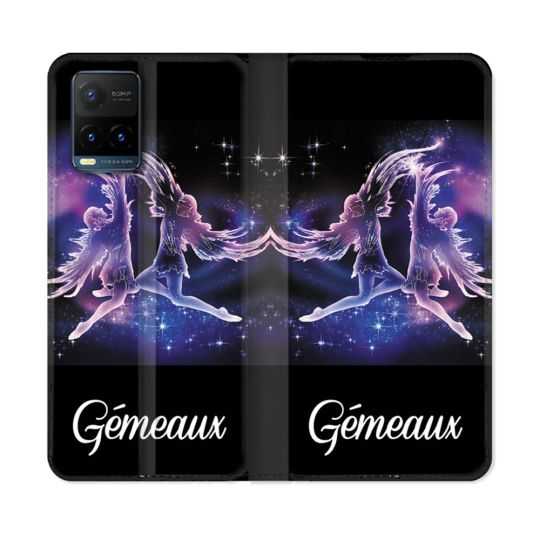 Housse cuir portefeuille Pour Vivo Y21 / Y21S / Y33S Signe Zodiaque 2 Gémeaux
