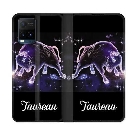 Housse cuir portefeuille Pour Vivo Y21 / Y21S / Y33S Signe Zodiaque 2 Taureau