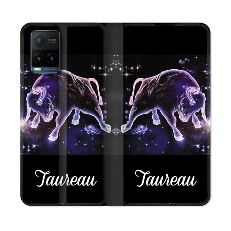 Housse cuir portefeuille Pour Vivo Y21 / Y21S / Y33S Signe Zodiaque 2 Taureau