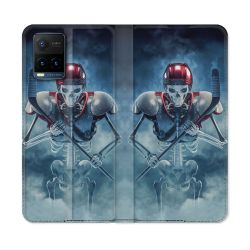 Housse cuir portefeuille Pour Vivo Y21 / Y21S / Y33S Sport Hockey Squelette