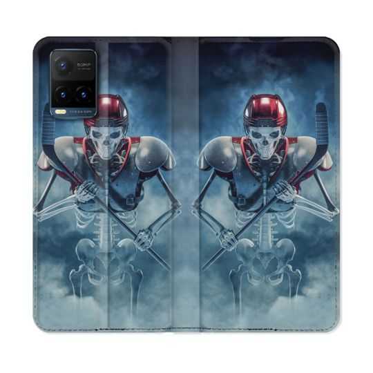 Housse cuir portefeuille Pour Vivo Y21 / Y21S / Y33S Sport Hockey Squelette