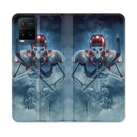Housse cuir portefeuille Pour Vivo Y21 / Y21S / Y33S Sport Hockey Squelette