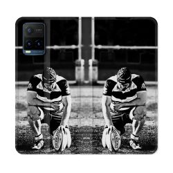 Housse cuir portefeuille Pour Vivo Y21 / Y21S / Y33S Sport Rugby Noir Blanc