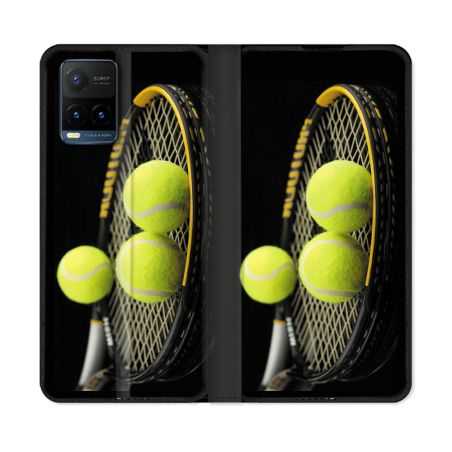 Housse cuir portefeuille Pour Vivo Y21 / Y21S / Y33S Sport Tennis Balls