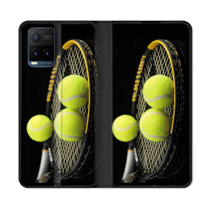 Housse cuir portefeuille Pour Vivo Y21 / Y21S / Y33S Sport Tennis Balls