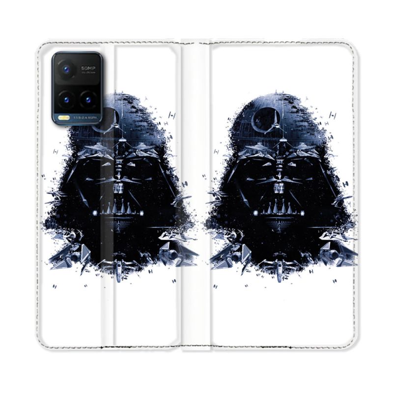 Housse cuir portefeuille Pour Vivo Y21 / Y21S / Y33S Star Wars - Dark Vador Blanc