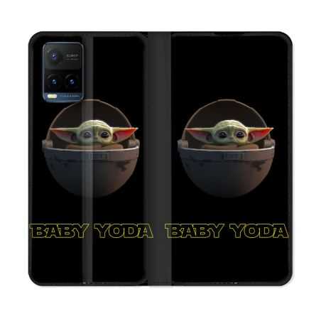 Housse cuir portefeuille Pour Vivo Y21 / Y21S / Y33S Star Wars - Yoda bebe noir
