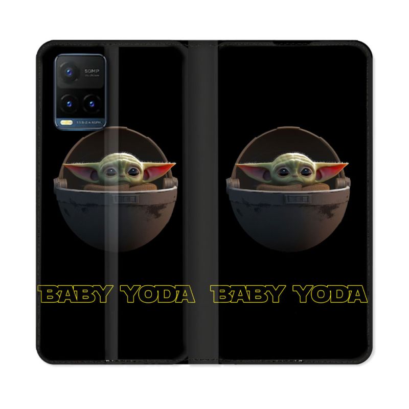 Housse cuir portefeuille Pour Vivo Y21 / Y21S / Y33S Star Wars - Yoda bebe noir