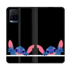 Housse cuir portefeuille Pour Vivo Y21 / Y21S / Y33S Stitch Noir