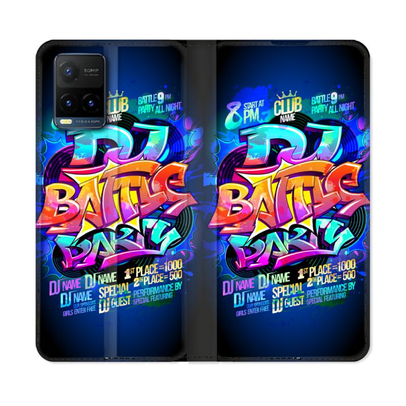 Housse cuir portefeuille Pour Vivo Y21 / Y21S / Y33S Street Art Rap