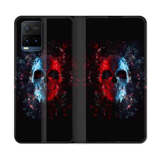 Housse cuir portefeuille Pour Vivo Y21 / Y21S / Y33S Tete de Mort Deflagration