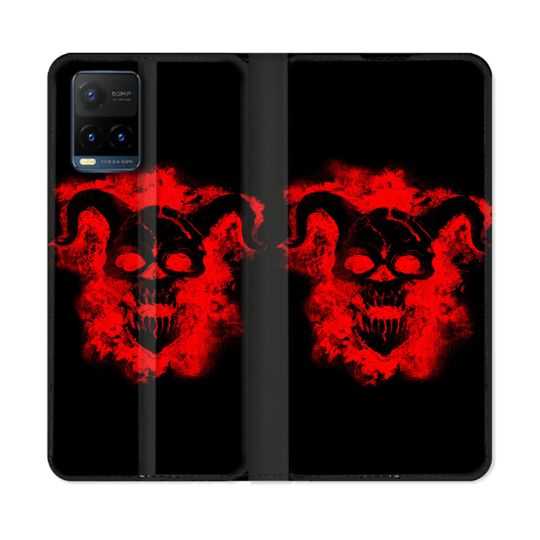 Housse cuir portefeuille Pour Vivo Y21 / Y21S / Y33S Tete de Mort Diable