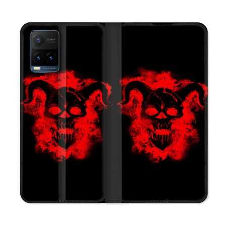 Housse cuir portefeuille Pour Vivo Y21 / Y21S / Y33S Tete de Mort Diable
