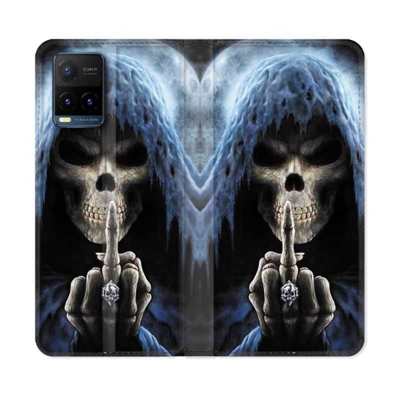 Housse cuir portefeuille Pour Vivo Y21 / Y21S / Y33S Tete de Mort Doigt
