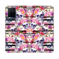 Housse cuir portefeuille Pour Vivo Y21 / Y21S / Y33S Tete de Mort Pattern