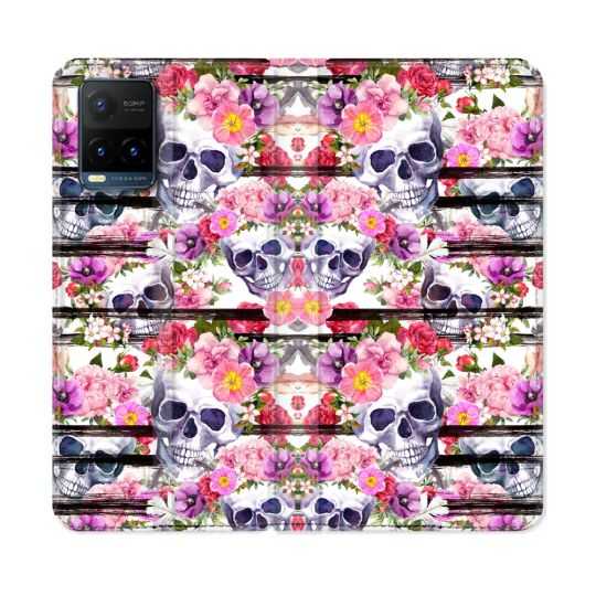 Housse cuir portefeuille Pour Vivo Y21 / Y21S / Y33S Tete de Mort Pattern