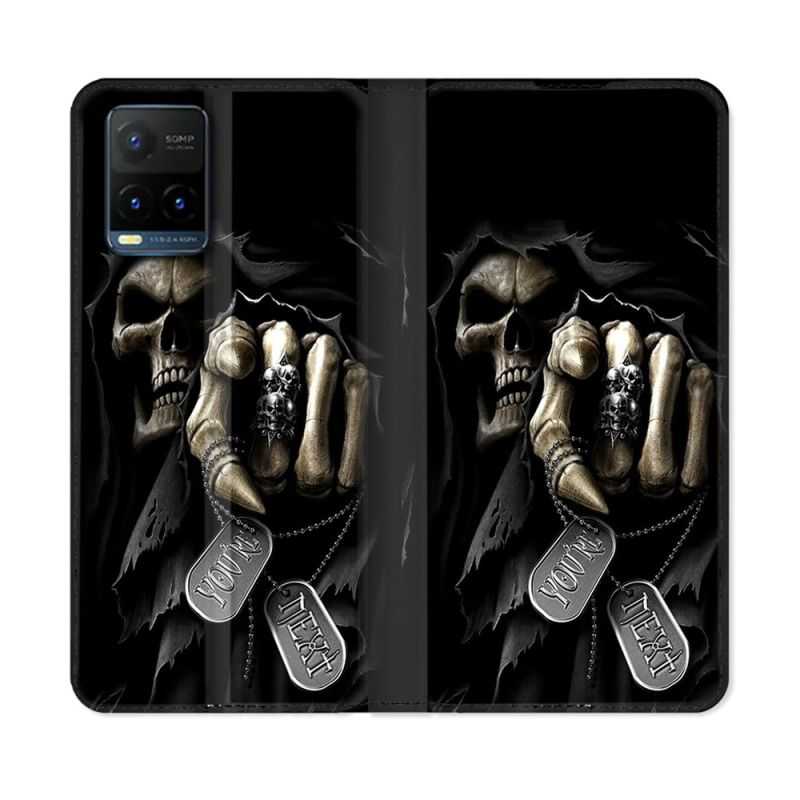 Housse cuir portefeuille Pour Vivo Y21 / Y21S / Y33S Tete de Mort Your Next