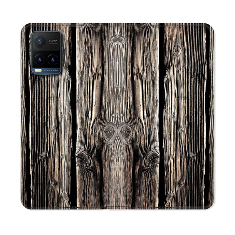 Housse cuir portefeuille Pour Vivo Y21 / Y21S / Y33S Texture Bois