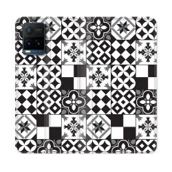 Housse cuir portefeuille Pour Vivo Y21 / Y21S / Y33S Texture Carreau Ciment Noir