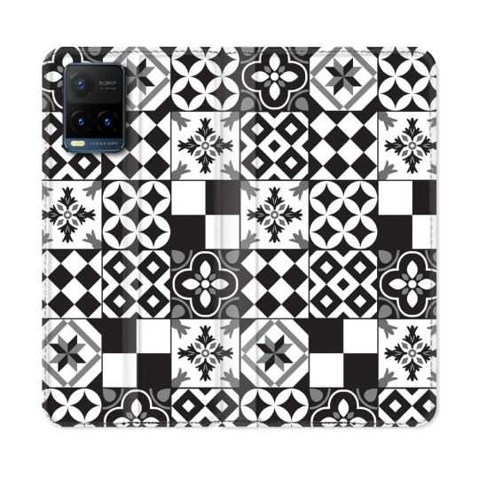 Housse cuir portefeuille Pour Vivo Y21 / Y21S / Y33S Texture Carreau Ciment Noir