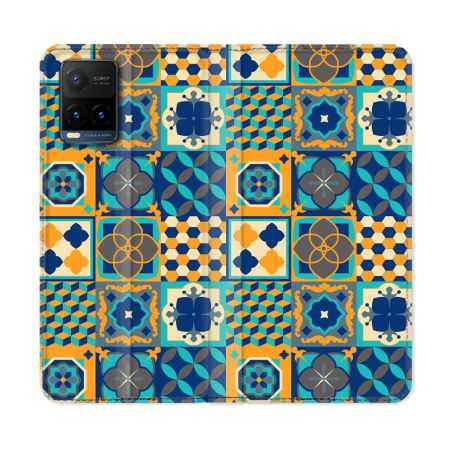 Housse cuir portefeuille Pour Vivo Y21 / Y21S / Y33S Texture Carreau Ciment Orange