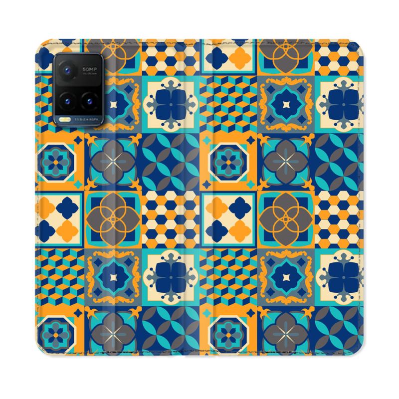 Housse cuir portefeuille Pour Vivo Y21 / Y21S / Y33S Texture Carreau Ciment Orange