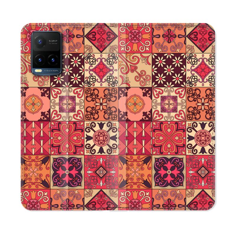 Housse cuir portefeuille Pour Vivo Y21 / Y21S / Y33S Texture Carreau Ciment Rouge