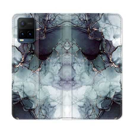 Housse cuir portefeuille Pour Vivo Y21 / Y21S / Y33S Texture Marbre Gris