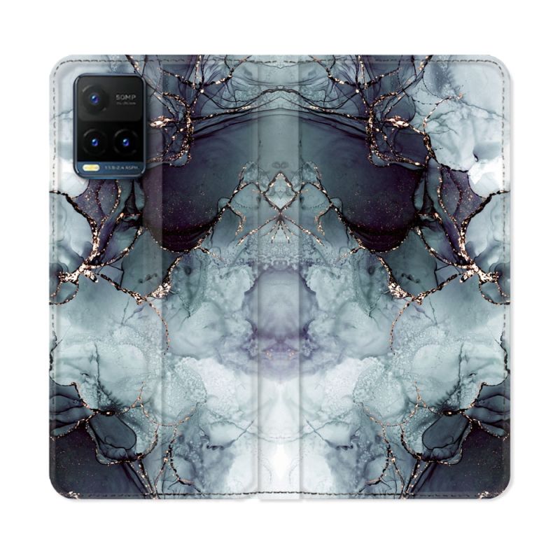 Housse cuir portefeuille Pour Vivo Y21 / Y21S / Y33S Texture Marbre Gris