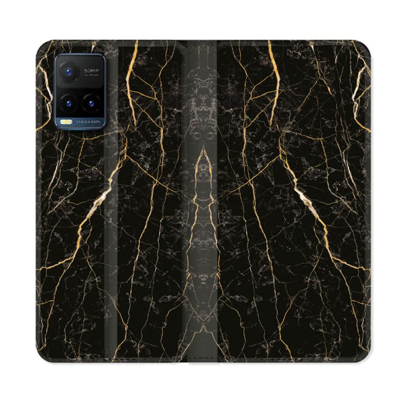 Housse cuir portefeuille Pour Vivo Y21 / Y21S / Y33S Texture Marbre Noir