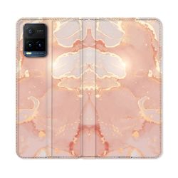 Housse cuir portefeuille Pour Vivo Y21 / Y21S / Y33S Texture Marbre Rose