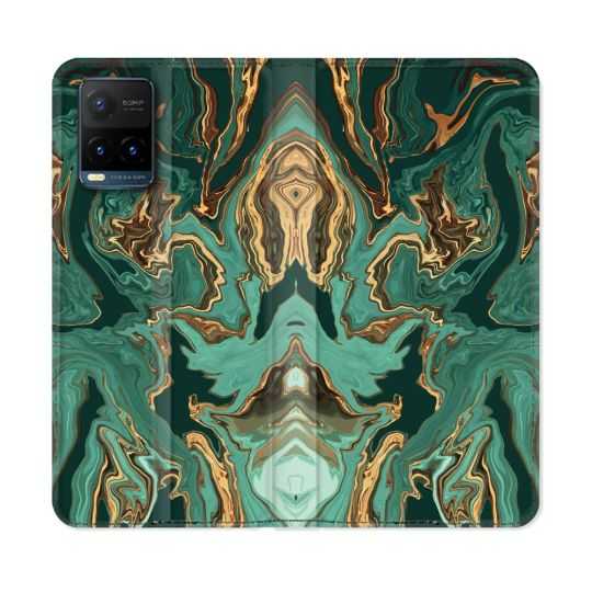 Housse cuir portefeuille Pour Vivo Y21 / Y21S / Y33S Texture Marbre Vert