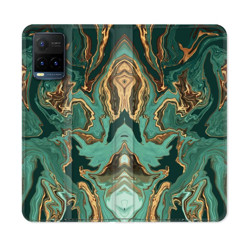 Housse cuir portefeuille Pour Vivo Y21 / Y21S / Y33S Texture Marbre Vert