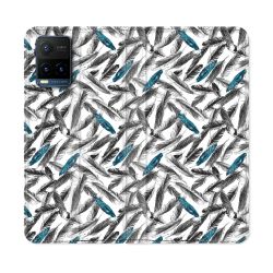 Housse cuir portefeuille Pour Vivo Y21 / Y21S / Y33S Texture Plume Canard