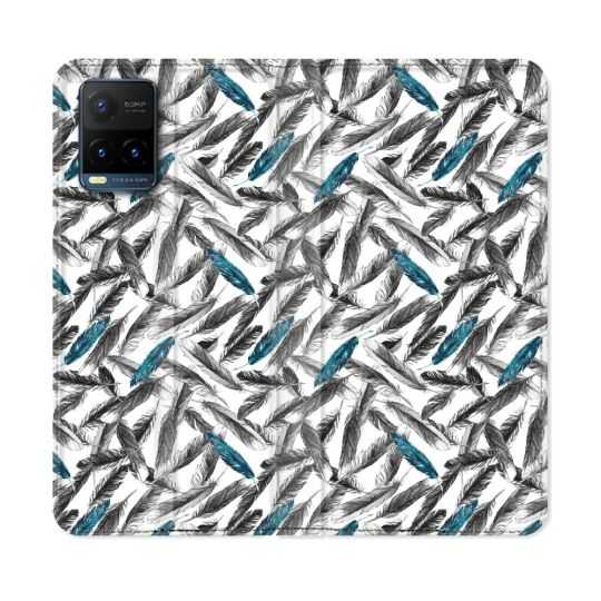 Housse cuir portefeuille Pour Vivo Y21 / Y21S / Y33S Texture Plume Canard