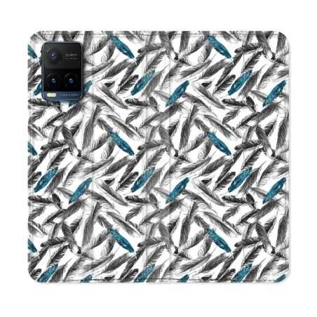 Housse cuir portefeuille Pour Vivo Y21 / Y21S / Y33S Texture Plume Canard
