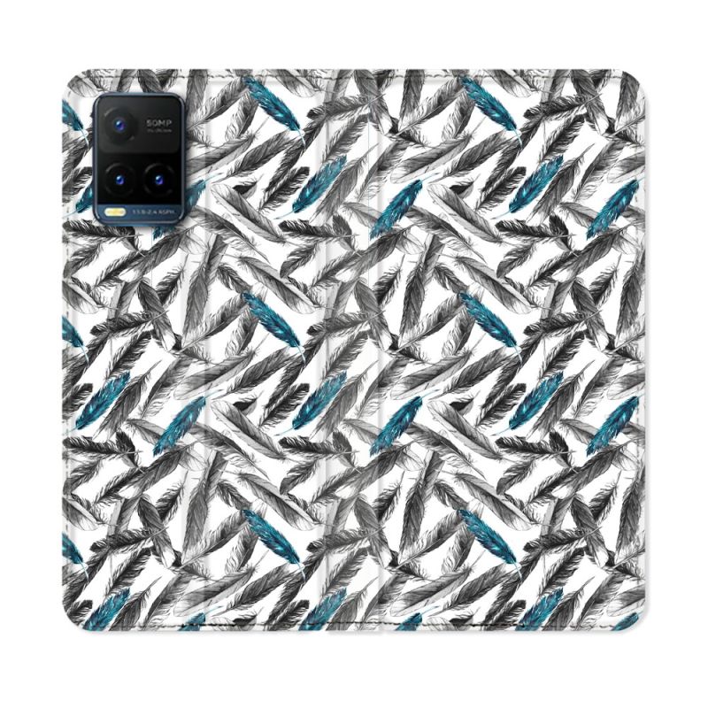 Housse cuir portefeuille Pour Vivo Y21 / Y21S / Y33S Texture Plume Canard
