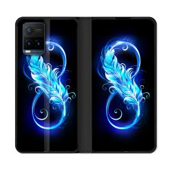 Housse cuir portefeuille Pour Vivo Y21 / Y21S / Y33S Texture Plume Infini Bleu