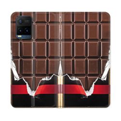 Housse cuir portefeuille Pour Vivo Y21 / Y21S / Y33S Texture Trompe Oeil Chocolat