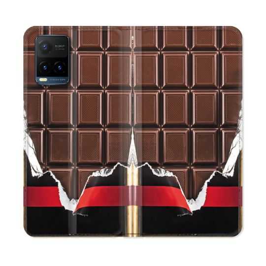 Housse cuir portefeuille Pour Vivo Y21 / Y21S / Y33S Texture Trompe Oeil Chocolat