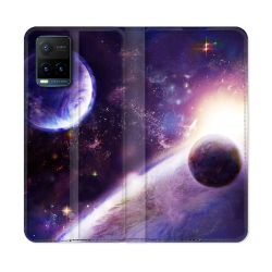 Housse cuir portefeuille Pour Vivo Y21 / Y21S / Y33S Univers Planete Stellaire