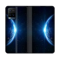 Housse cuir portefeuille Pour Vivo Y21 / Y21S / Y33S Univers Planete Terre