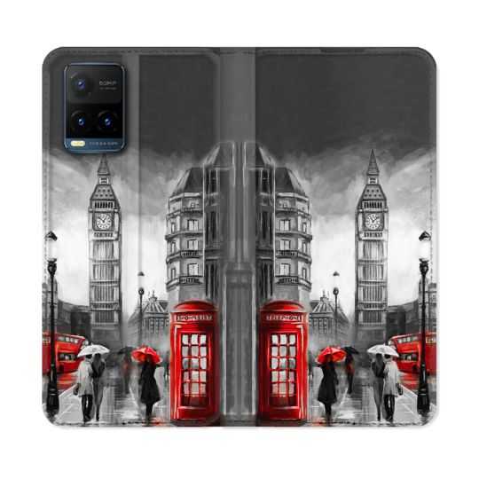 Housse cuir portefeuille Pour Vivo Y21 / Y21S / Y33S Voyage Angleterre Londres Vintage