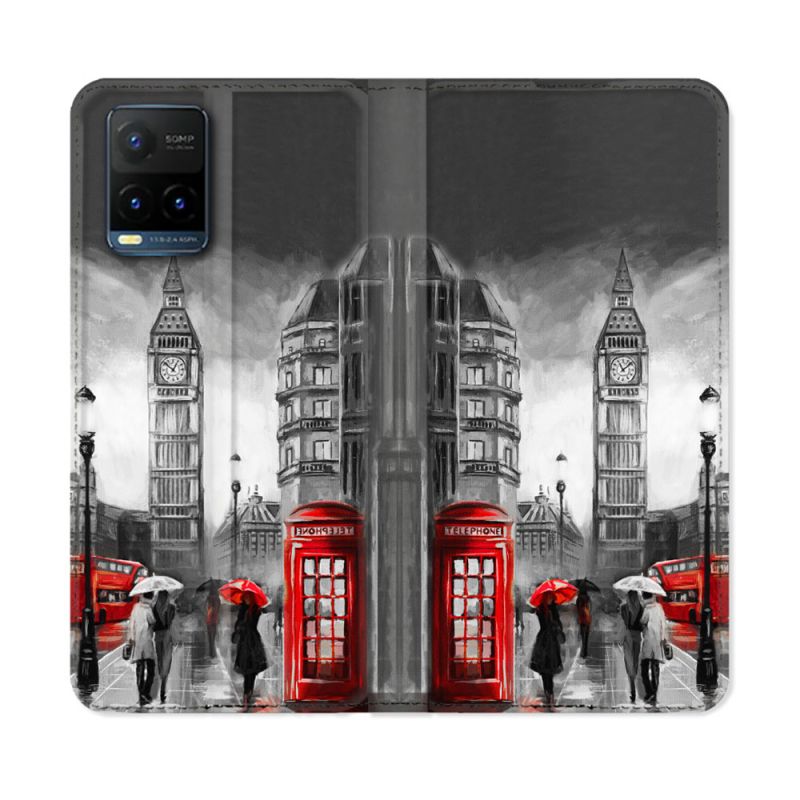 Housse cuir portefeuille Pour Vivo Y21 / Y21S / Y33S Voyage Angleterre Londres Vintage