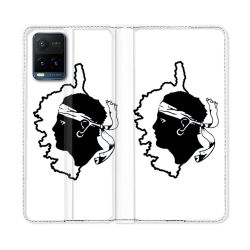 Housse cuir portefeuille Pour Vivo Y21 / Y21S / Y33S Voyage Corse Blanc