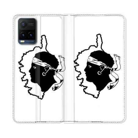 Housse cuir portefeuille Pour Vivo Y21 / Y21S / Y33S Voyage Corse Blanc