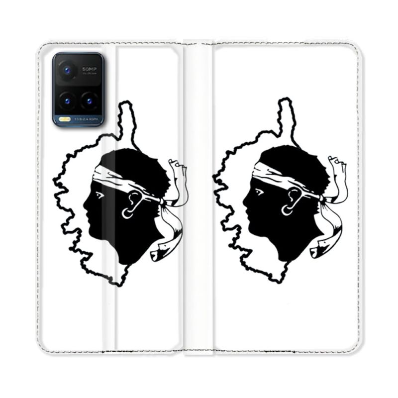 Housse cuir portefeuille Pour Vivo Y21 / Y21S / Y33S Voyage Corse Blanc