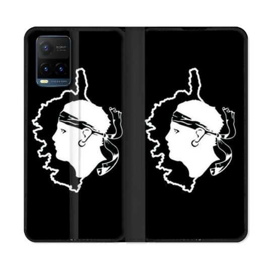 Housse cuir portefeuille Pour Vivo Y21 / Y21S / Y33S Voyage Corse Noir