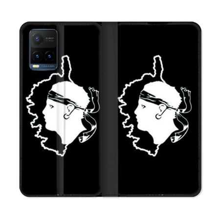 Housse cuir portefeuille Pour Vivo Y21 / Y21S / Y33S Voyage Corse Noir